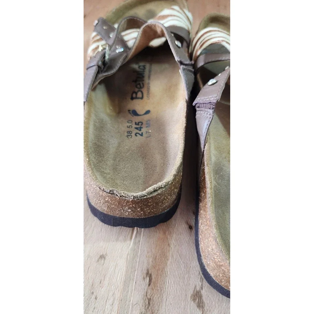Betula by Birkenstock Brown Zebra Striped Studded Slip On Sandals sz US7 EU38